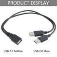 thumbnail image 3 of Yokua New USB 2.0 FeMale to 2 Dual male Jack Y Splitter Hub Cord Adapter Cable 26cm, 3 of 9
