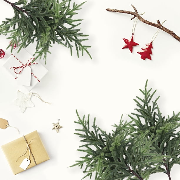 2 ramas artificiales de cedro | Tallos verdes navideños de 39 cm con hojas de plástico | Ramitas flexibles con alambre para crear coronas navideñas y decoraciones navideñas
