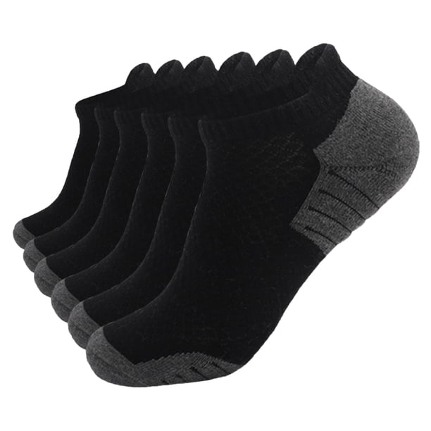 Calcetines Prolriy para hombre, bajos, con amortiguación, para correr, atléticos, transpirables, 6 pares, tobilleros, deportivos, negros, talla L