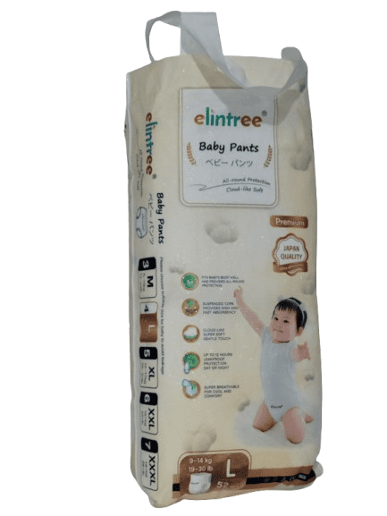 ELINTREE  Premium Baby Diapers Pants  Size L 52 Count High Absorbency