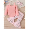 thumbnail image 3 of Bagilaanoe 3pcs Newborn Baby Girl Long Pants Set Ribbed Long Sleeve Romper Tops + Flare Trousers + Headband 3M 6M 12M 18M 24M Infant Casual Clothes, 3 of 9