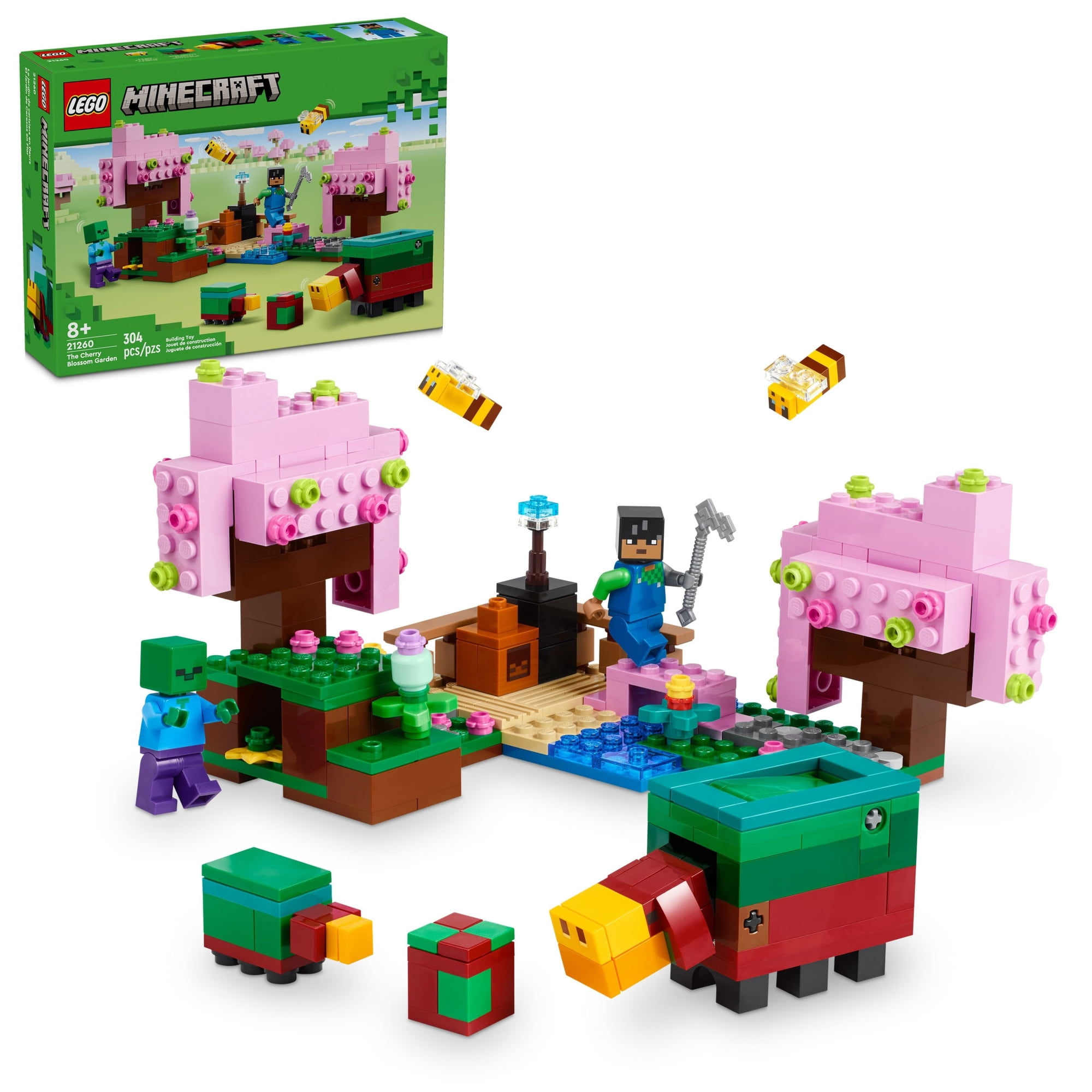 LEGO Minecraft The Cherry Blossom Garden Building Toy - Video Game Toy for Kids, Boys & Girls, Ages 8+ - W/ 2 Minifigures & More - Minecraft Gift for Kids - 21260
