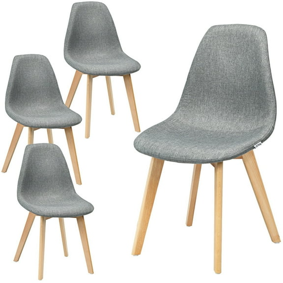 Gymax Set of 4 Dining Chairs Fabric Cushion Kitchen Side Chairs Gray