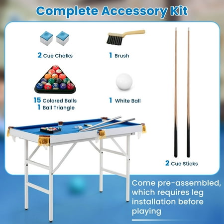 Costway 47'' Folding Billiard Table Pool Game Table for Kids w/ Cues & Chalk & Brush Blue - Blue