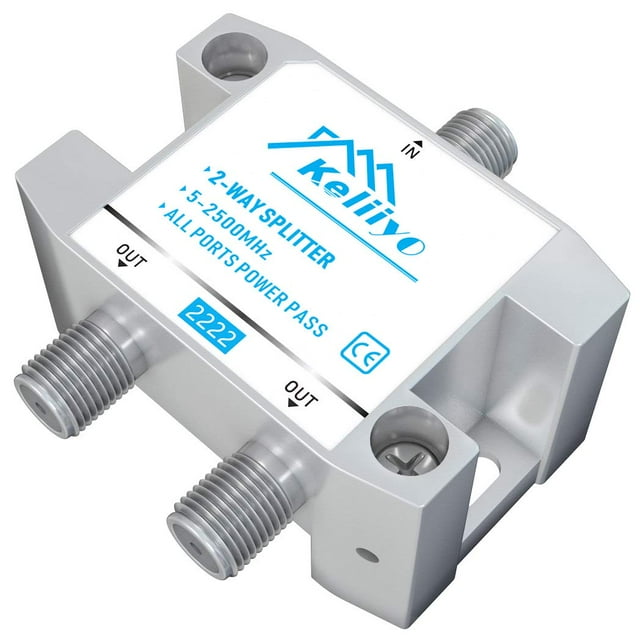 Keliiyo 2 Way Coaxial Cable Splitter 5-2500MHz,Work with Satellite TV CATV Antenna System and MoCA Configurations (Sliver-2 Way)