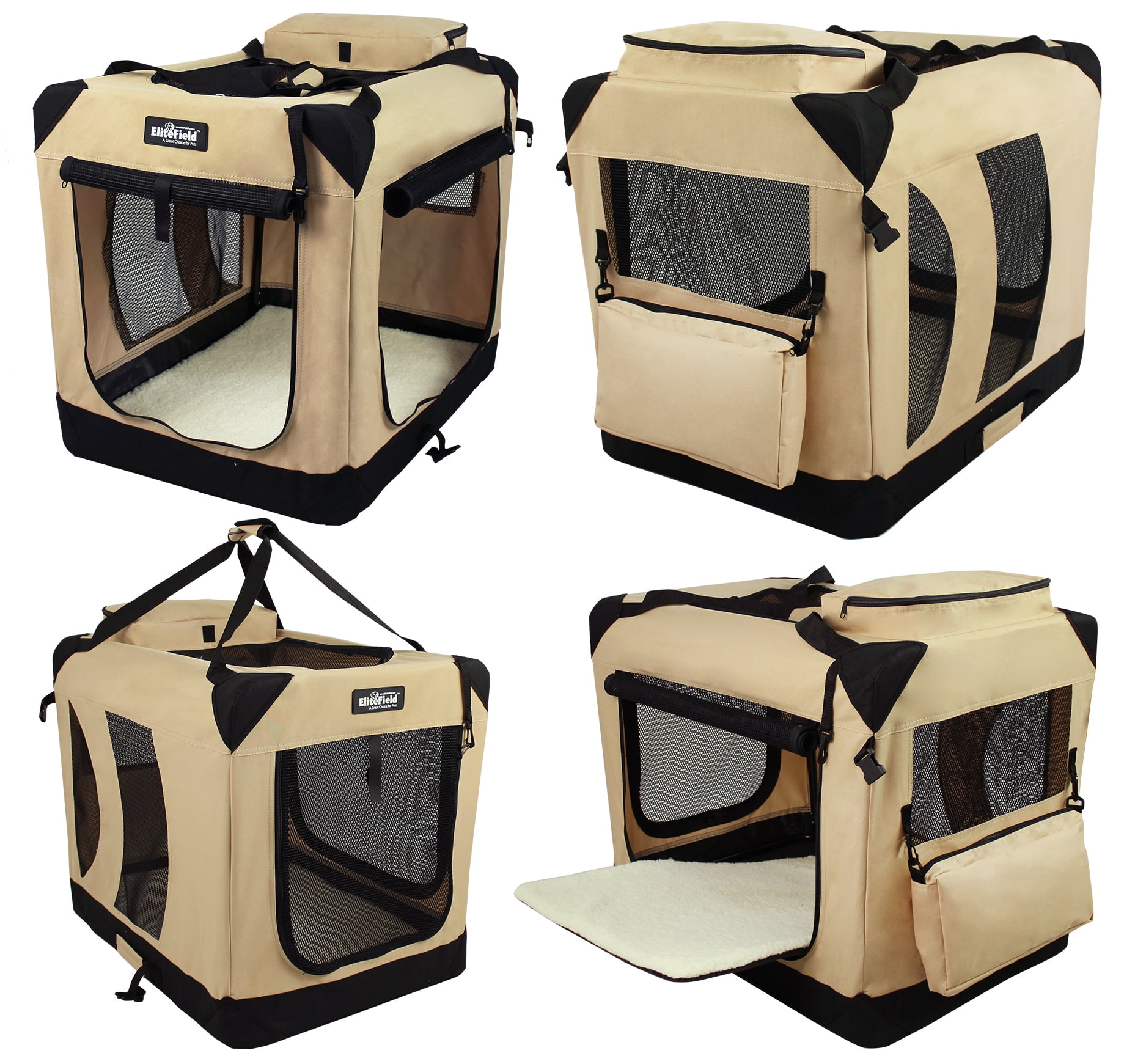 EliteField 3-Door Folding Soft Dog Crate with Carrying Bag and Fleece Bed (2 Year Warranty), Indoor & Outdoor Pet Home