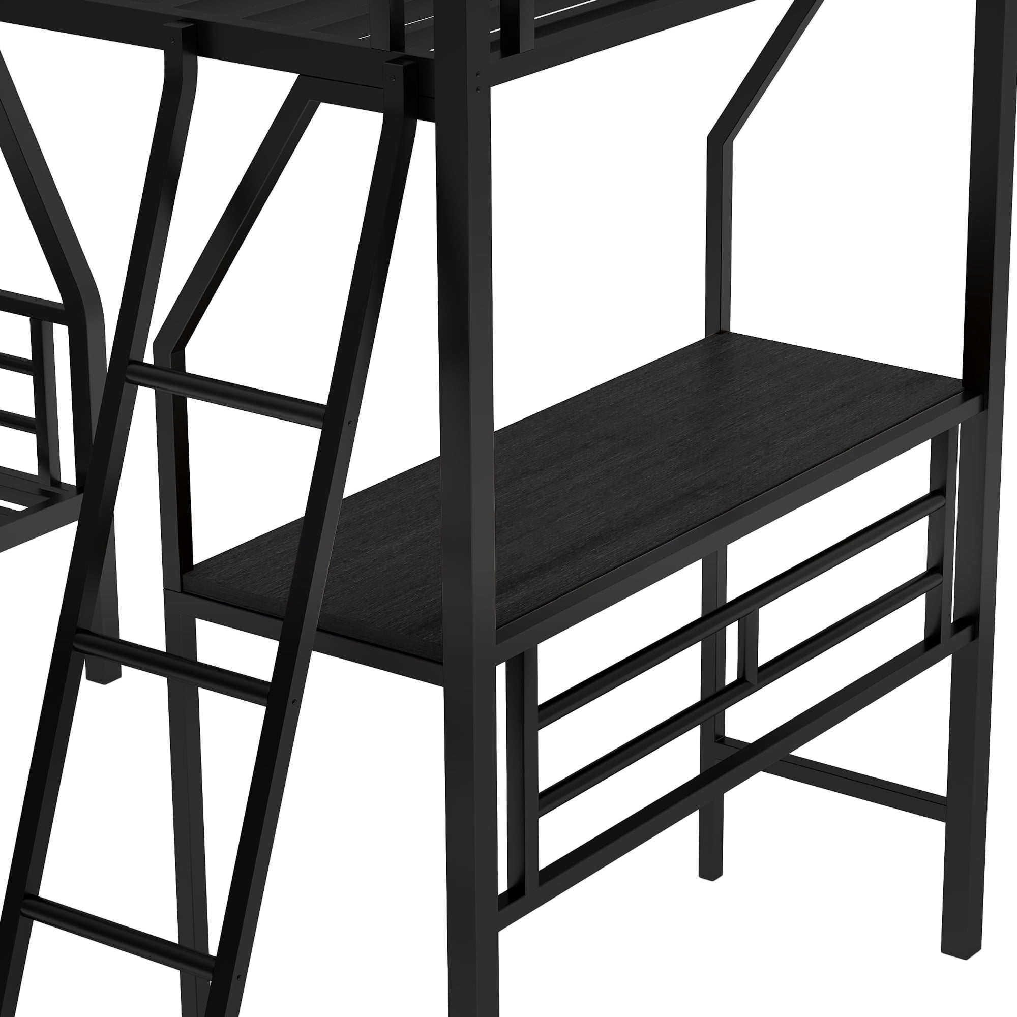 Aukfa Twin-Over-Full Metal L-Shaped Triple Bunk Bed with a Twin Loft Bed and Desk for 3 Kids Teens - Black