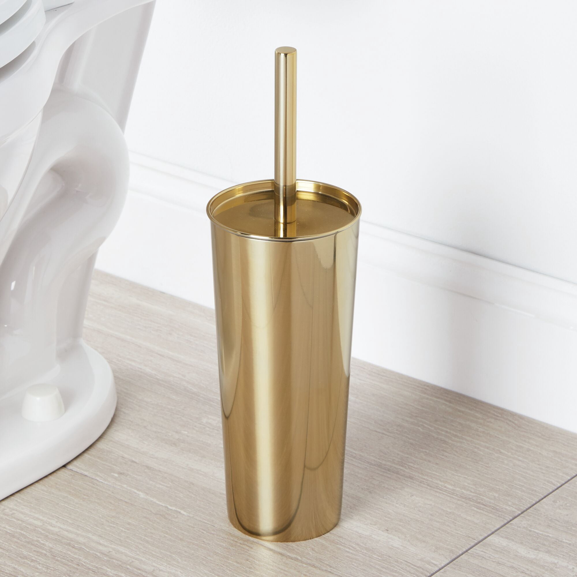 mDesign Steel Toilet Bowl Brush/Holder Combo, Storage for Bathroom - Soft Brass