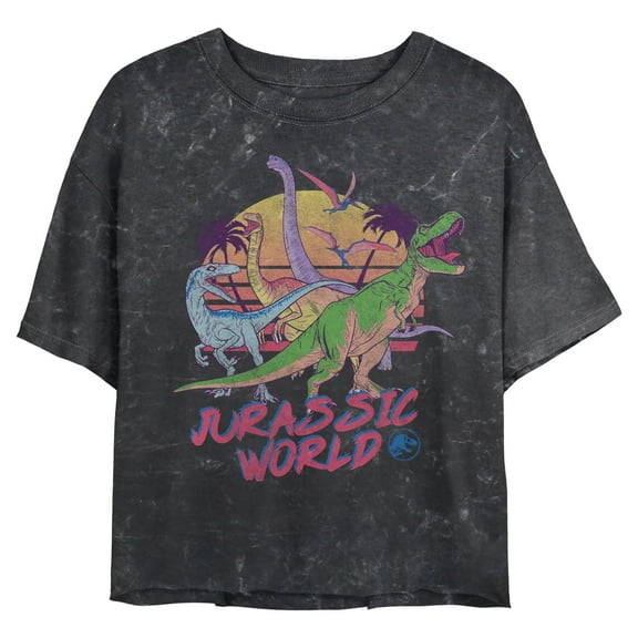 Juniors Jurassic World Colorful Dinosaur Art T Shirt