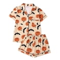 thumbnail image 2 of Cute Halloween Pajamas for Women Satin Raglan Stretch Bat Print Halloween Pj Loungewear Button Down Short Sleeve Sleepwear Set, 2 of 8