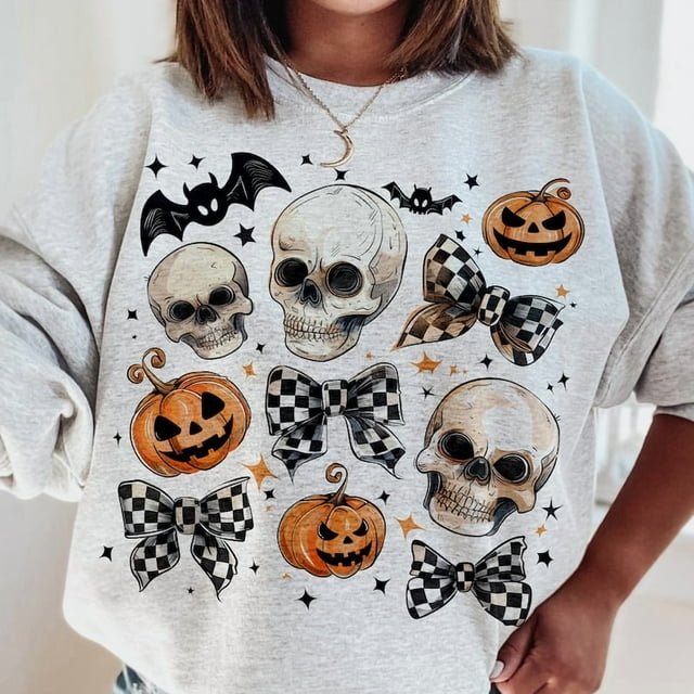 Halloween Skull Bow Sweatshirt, Coquette Bow Halloween Sweatshirt, Halloween Sweatshirt, Skeleton Sweatshirt, Spooky Season Sweatshirt, Coquette Sweatshirt