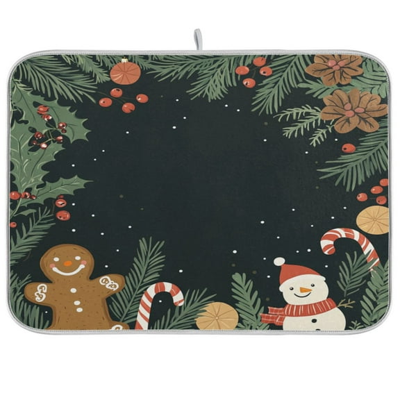 qxltty Merry Christmas Kitchen Drying Mat Extremely Absorbent Microfiber Dish Mats for Plates Cutlery Pots and Pans 16×18in
