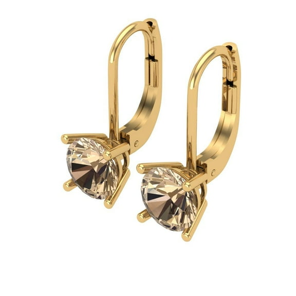 1 Ct Round Cut Drop Dangle Yellow Moissanite 18K Yellow Solid Solid Gold Everyday Dainty Earrings Lever Back