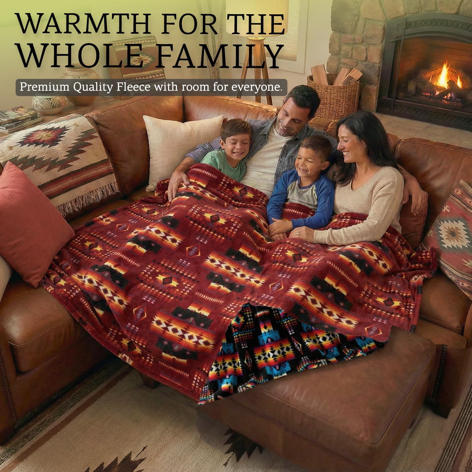 Sacred Thread Fleece Blanket South Western, Reversible Mexican, Vibrant Aztec Blankets and Throws for Aztec Decor for Home (Burgundy Flannel / Flannel) (Full (60''x80'')