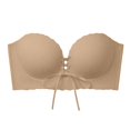 thumbnail image 4 of Scalloped Edge Strapless Push Up Bandeau Bra for Women, Thick Cup Front Tie Bras, Convertible Removable Shoulder Straps Anti-Slip Brassiere, 4 of 4