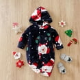 thumbnail image 2 of XDZJLR Baby Flannel Christmas Pajamas Boys Girls Xmas Warm Santa Print Hooded Romper Jumpsuit Winter Outdoor Indoor Cozy Loungewear Outfit Pjs 3-6 Months, 2 of 9