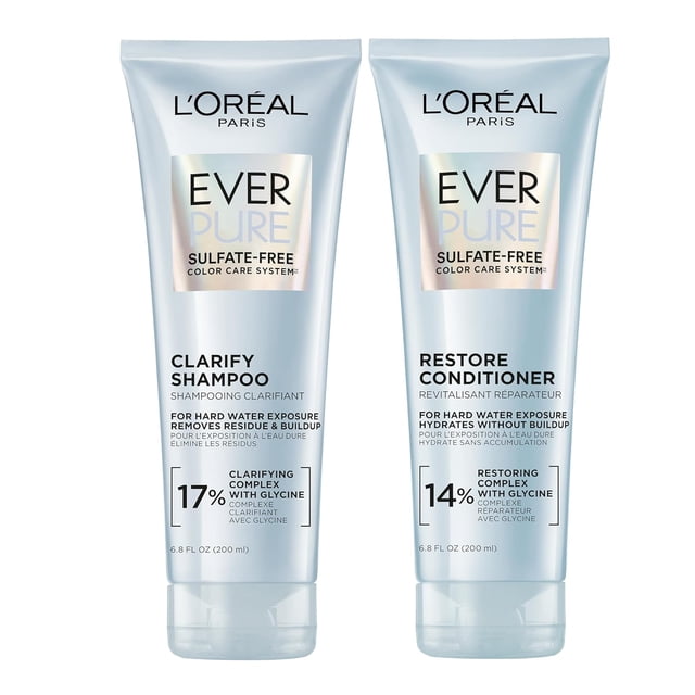 Clarify and Restore Sulfate Free Shampoo and Conditioner Set with Antioxidants for Hard Water Exposure and Styling Build-up, EverPure, 1 Hair Care Kit