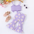 thumbnail image 3 of Faraee Toddler Baby Summer Clothes for Girls Bow Tie Sleeveless Ribbed Crop Tops and Floral Print Bell Bottom Flare Pants Outfit 6 12 18 24 Months 2T 3T 4T 5T Purple, 3 of 7