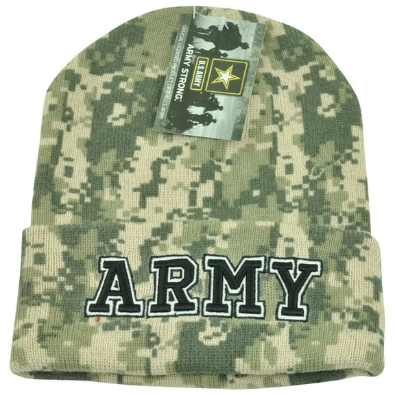 US Army Strong United States Cuffed Digital Camo Knit Military Beanie Winter Hat
