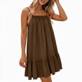 thumbnail image 7 of Women Summer Spaghetti Strap Swing Mini Dress Casual Ruffle Hem Loose Cami Dress, 7 of 7