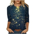 thumbnail image 2 of Feancey 3/4 Sleeve Womens Tunic Tops Christmas Plus Size Tshirts Holiday Casual Snowflake Print Graphic Tees Comfy Round Neck Party Blouse Blue XXL, 2 of 5