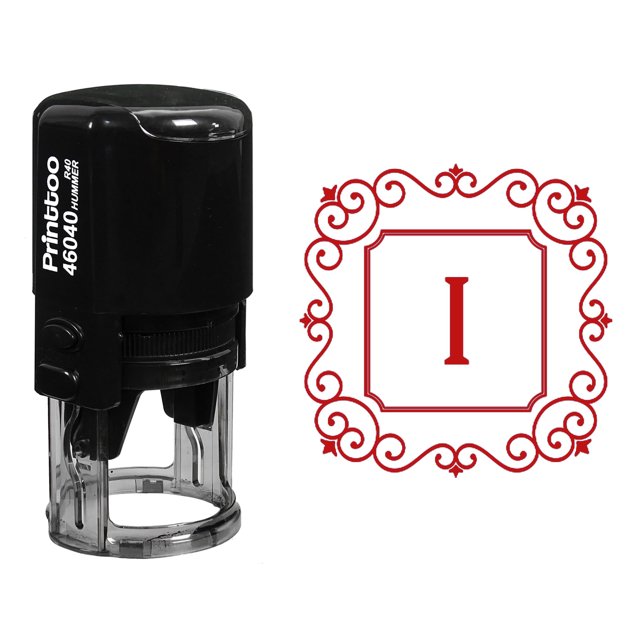 Printtoo Self Inking Rubber Stamp Square Swirl Border I Alphabet Monogram Initial R-40 Office Stationary