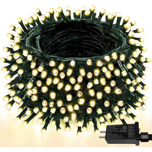 Cadena de luces navideñas mejorada de 82 pies, 200 LED para exterior/interior, temporizador y función de memoria y 8 modos, cable verde extensible, cadena de luces impermeable para árbol de Navidad, f