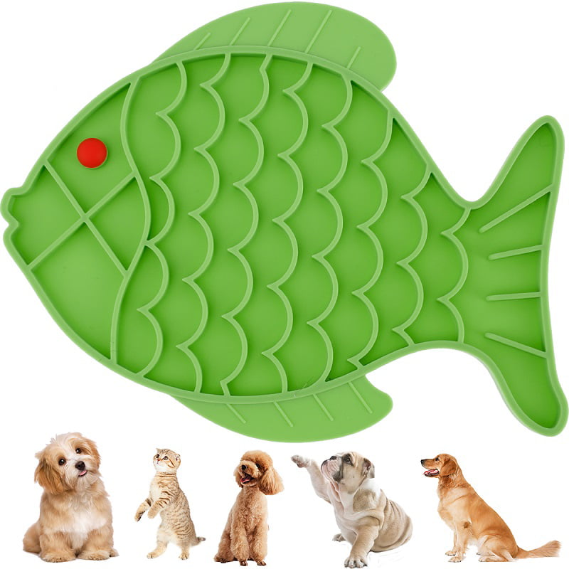 Fish Shaped Lick Mat Silicone Pet Dispensing Treater Kitten Bowl Fun Interactive Feeder Bowl for Anxiety Relief and Fast Eaters Gray Cat Slow Feeder Puzzle Feeder