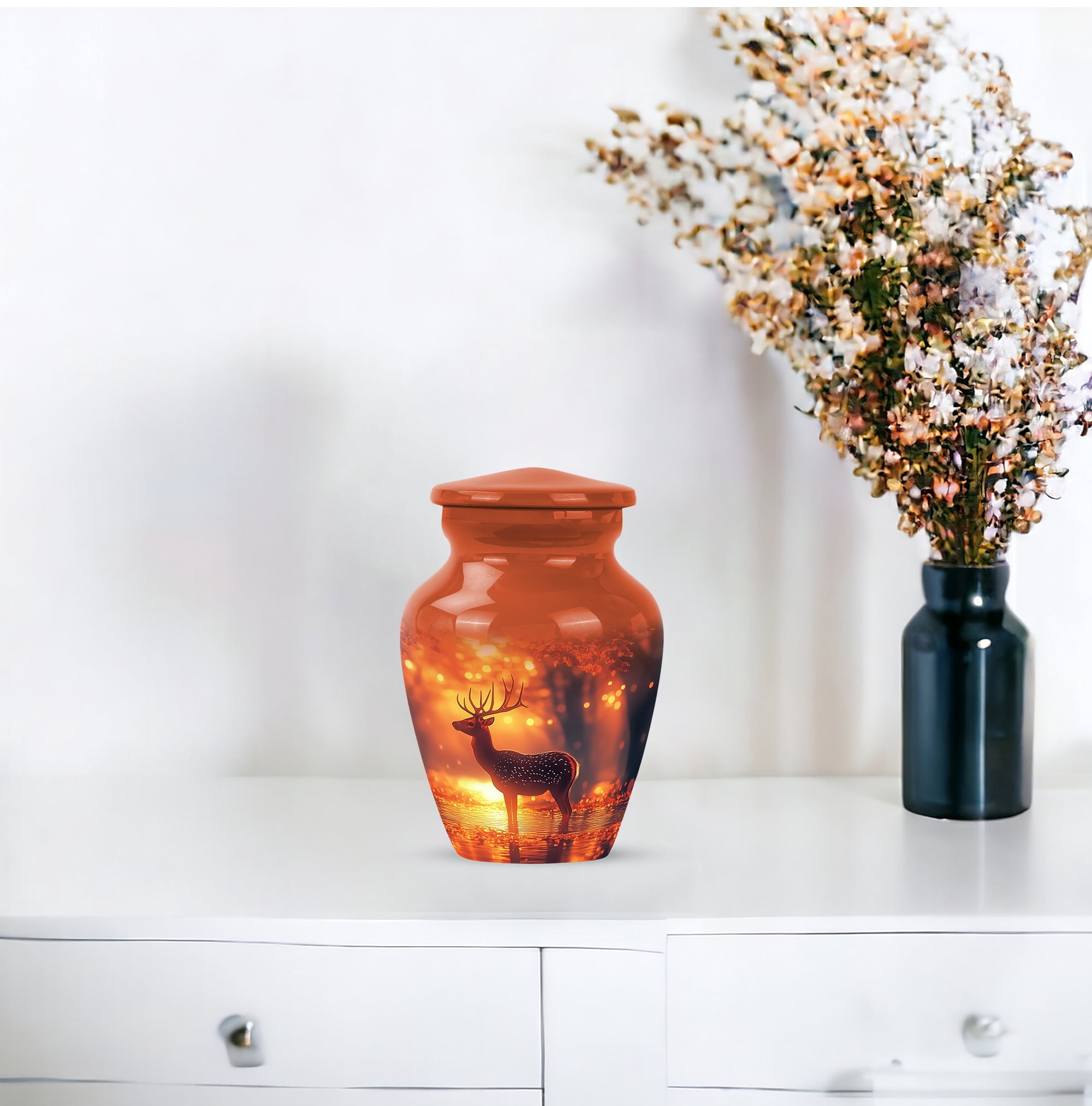 MUKTIVE Deer Funeral Urns for Adult Ashes Men - Keepsake Adult Urns for Human Ashes Men & Women - Memorial Brown Portable Urn - Cremation Urn for Mom & Dad - 3 Inch