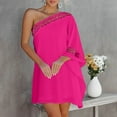 thumbnail image 2 of OSOLU Solid Color Summer Dress For Women One Shoulder Half Bat Sleeve Solid Color Lace Casual Dresses Loose Beach Mini Sun Dress Soft Sundress Vacation 2025 Elegant Classy Dresses, 2 of 6