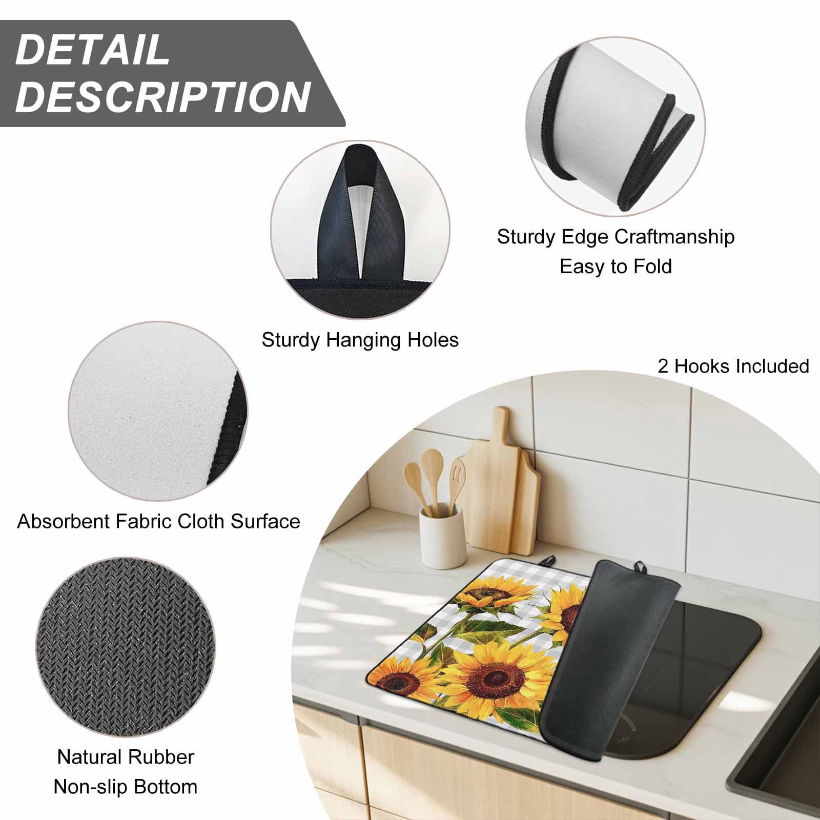 Yellow Sunflower Stove Top Cover for Electric Stove, Heat-proof & Non Slip Glass Top Stove Cover Protector, Butterfly Grey Buffalo Plaid Spring Kitchen Flat Cooktop Rubber Mat 24x21 Inches