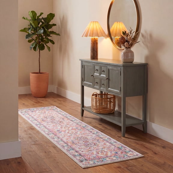 Safavieh Madison Edwyna Geometric Runner Rug, Beige/Fuchsia, 2'3" x 8'
