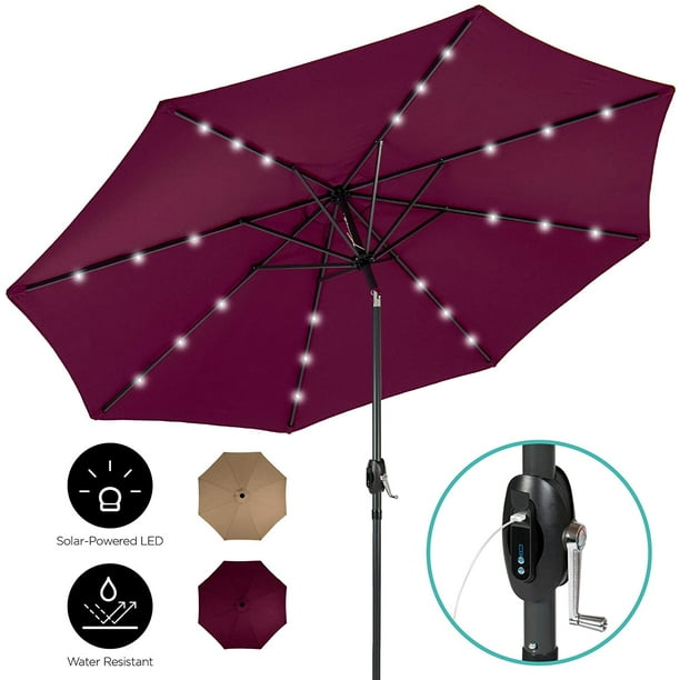DecorX 10ft Solar LED Market Patio Umbrella w/USB Charger, Detachable Portable Power Bank