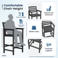 thumbnail image 5 of FUNDAZE Outdoor Bar Height Chair Set of 2, HDPE Weather Resistant Patio Stools with Wide Seat, Ergonomic Back, Armrest & Footrest, Tall Bar Chair for Garden, Poolside, Balcony, Gray, 5 of 6