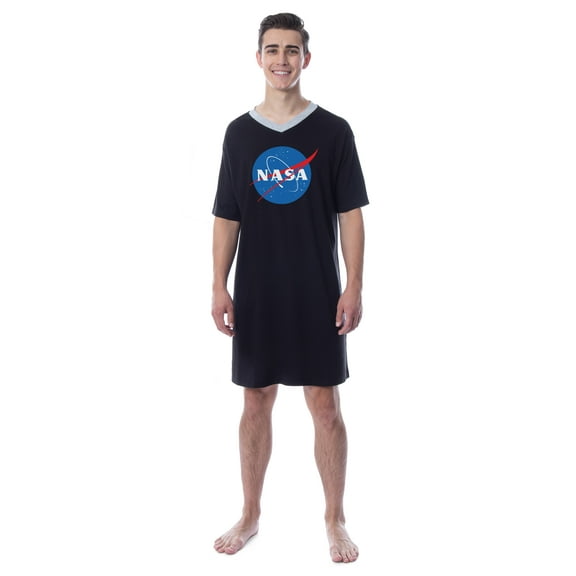 NASA Mens' Meatball Space Fashion Logo Nightgown Sleep Pajama Shirt
