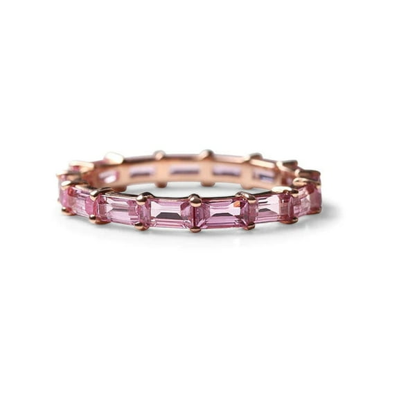 Baguette pink sapphire Band, Unique sapphire Full Eternity Ring, 925 Sterling Silver Wedding Band, Unique Promise Band, Gift For Girlfriend