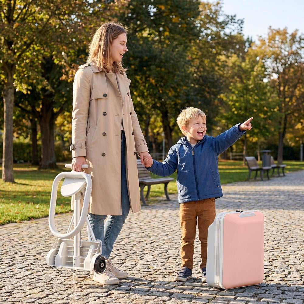 Kids Ride-on Luggage with Seat, 20 inch Carry On Suitcase, 2-in-1 Children's Luggage with Shockproof Silent Wheels and Guardrail for Airplane & Travels