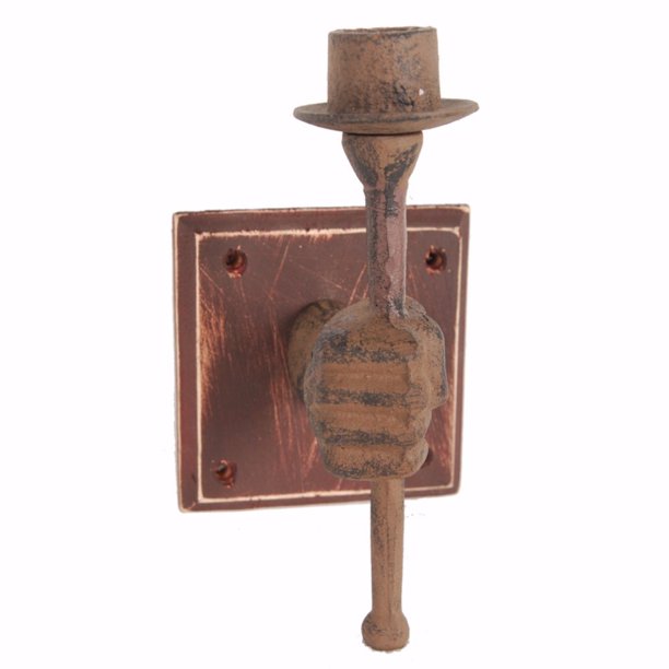 Helping Hand Holding Torch Wall Sconce Candle Holder, Brown