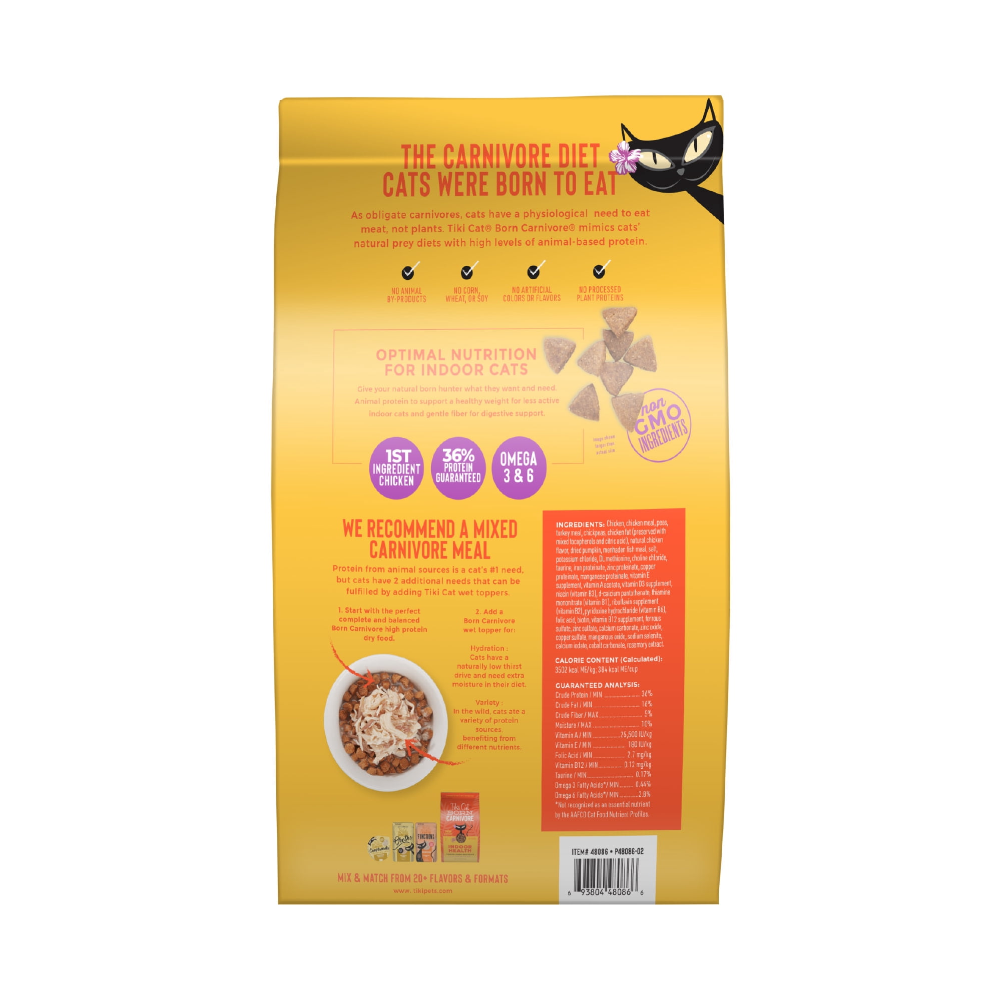 (3 pack) Tiki Cat Born Carnivore Indoor Health Dry Cat Food, Chicken & Turkey Meal, 12 lbs. Bag