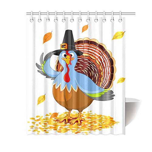BPBOP Thanksgiving Turkey with Pilgrim Hat Shower Curtain, Maple Leaves
