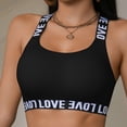 thumbnail image 2 of Alun Women's Letter Print Sports Bras Soft Breathable Cross-Back Design Comfort Activewear Stretch Lightweight Stylish Ribbing Full Coverage Everyday Gym Bralette Black M, 2 of 6