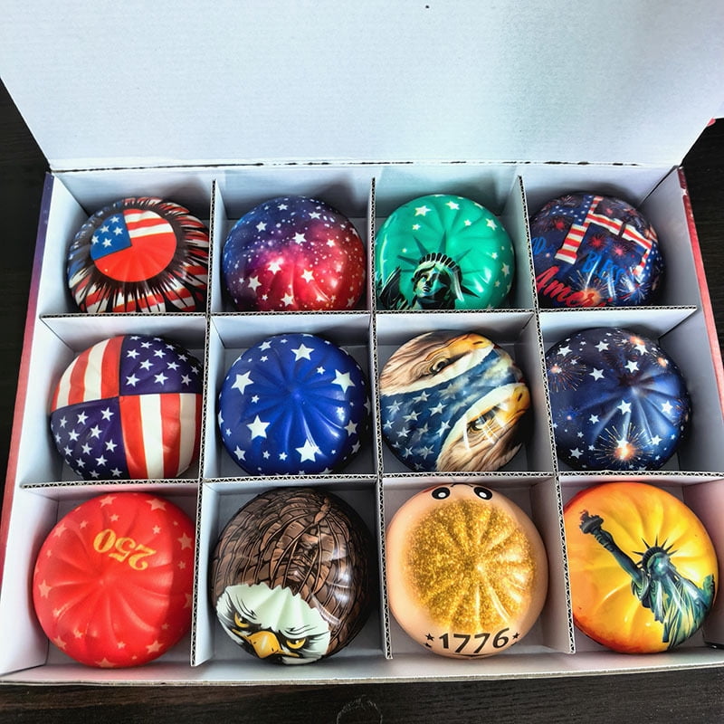 12 Pcs Liberty Dumplings 1776-2026 USA 250 Year Anniversary Dumpling Squishies, Squishy Fidget Fidget Toys for Anxiety Relief, 250 Anniversary USA Giant Glitter Dumplings Box for Adults (Muticolor)