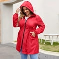 thumbnail image 3 of Fshiont Rain Jacket Women Striped Lined Hooded Lightweight Raincoat Outdoor Waterproof Windbreaker Red L, 3 of 7