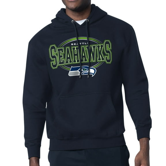Men's Starter College Navy Seattle Seahawks Team Track Graphic Pullover Hoodie
