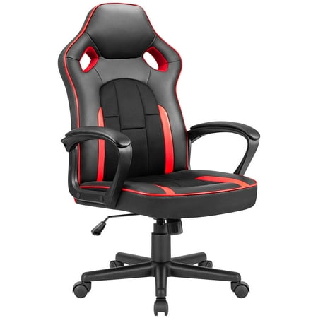 VINEEGO Gaming Chair High-Back PU Leather Office Chair Adjustable Height Racing Style Ergonomic Computer Chair with Lumbar Support(Red)