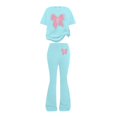 thumbnail image 2 of UACY Girls 2 Piece Casual Outfit Set - Butterfly Print T Shirt and Flare Pants, Soft Everyday Clothing for Kids (Mint Green, 10-11 Years), 2 of 5
