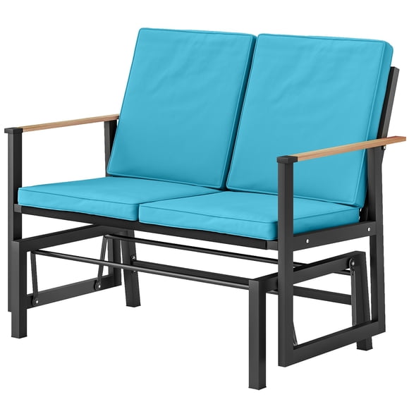 2-Person Outdoor Glider Bench, Navy Blue Patio Loveseat with Thick Cushions and Metal Frame, Smooth Gliding Motion for Garden, Balcony, Porch, 42.9" W x 26" D x 33.9" H