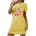 thumbnail image 1 of Pantalon de Pyjama en Coton pour Femmes, Robes de Nuit pour Femmes, Robe de Sommeil à Imprimé Cœur, Manches Courtes, Col Rond, Chemise de Nuit, Robe de Pyjama Confortable, Vêtement de Nuit, T-Shirt, Tenue d'Intérieur, Robe de Maison, Jaune, TTG, 1 of 5
