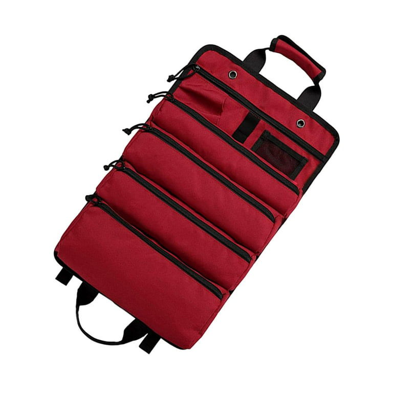 Roll up Tool Bag Organizer with 5 Different Pouches for Car Garage or Work  Shop Professional Water Resistant Heavy Duty Compact Wrench Roll Red