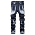 thumbnail image 4 of Luwomo Mens Casual Jeans Everyday Wear Stylish Dark Coloured Straight Leg High Waist Long Trousers Comfy Streetwear Relaxed Fit Denim Pants Blue,28, 4 of 8